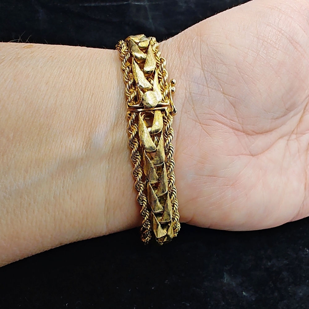 14 K Gold Heavy Men's Braided Rope And Link Bracelet. Rare, Stunning.